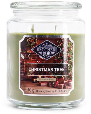 Candle-Brothers Große Duftkerze im Glas mit Deckel | Christmas Tree | Duftkerze Tanne | Kerze 2 Docht | Kerze lange Brenndauer | Geschenk für Frauen