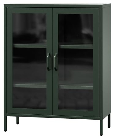Jan Nowak Aparador Metal 2 Puerta para Salon - Vito | 80 x 101,5 x 40 cm | Cierre Magnético, 2 Estantes Ajustables, Superficie Brillante | Muebles de Salon, Aparadores para Salon
