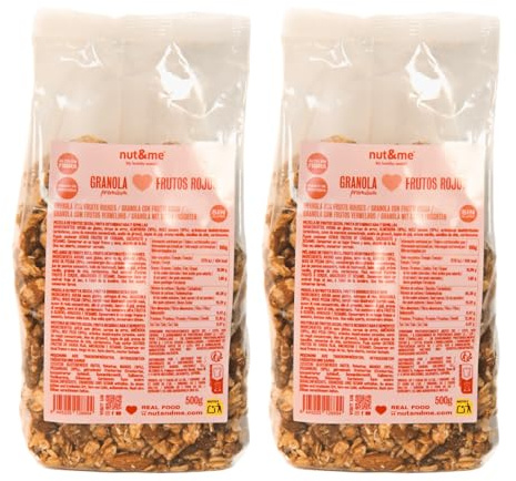 Granola con arándanos 1 kg nut&me | Sin azúcares añadidos, sin lactosa | Ingredientes naturales | Sin aditivos | Sin OGM | Vegano | Pack 2 x 500 gr