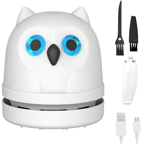 HXTDBY Desktop Vacuum Cleaner Mini Owl Rechargeable Vacuum Cleaner Desk Table Hoover for Eraser Crumbs Dust Crumbs Hair Computer Countertop