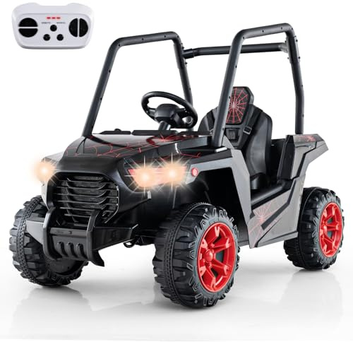 COSTWAY elbil för barn, 24 V UTV elektrisk med 2,4 G fjärrkontroll, elfordon med musik, horn, radio och LED-lampor, elbil för barn från 3 år (svart + röd)