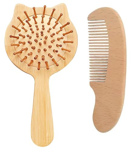 Zwenjuan 2 Cepillos de Masaje para el Cuero Cabelludo,Mini Cepillo de Pelo de bambú,Cepillo para el Pelo,Pelo Bambu Niños,Adecuado para Mujeres,Hombres y niños con Cabello Grueso/Fino/Rizado/seco,