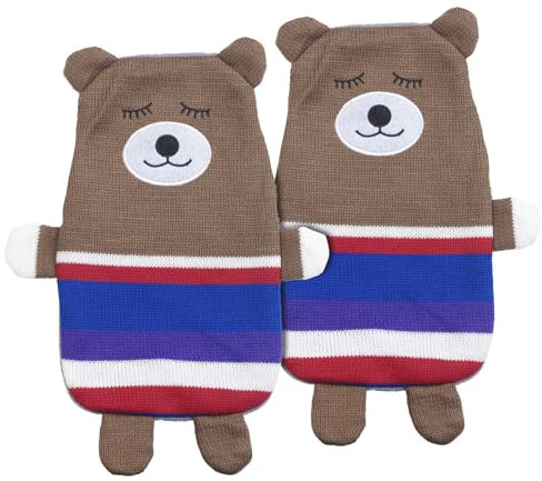 infactory Wärmflaschenbezug: 2er-Set Bezüge im Teddybär-Design für Kinder-Wärmflaschen bis 1 Liter (Waschmaschine)