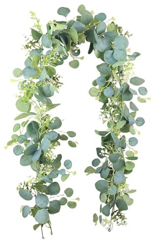 SHENRUZENG Guirlande d'eucalyptus décorative, 1,8 m, guirlande d'eucalyptus artificielle avec feuilles de saule, feuilles vertes, plante suspendue, plante artificielle pour arrière-plan, arche de