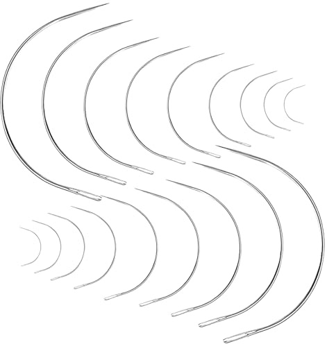 Juego de agujas curvas, 18 unidades, redondas, de cuero, de acero, para tapicería, para coser, peluca, extensiones de aguja curvada, agujas, cuero, aguja de costura, fina