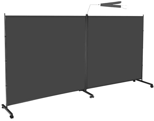 KEORTUN Indoor Room Divider 2-Panel 360W x 190.5Hcm Partition Wall on Wheel | Large Mobile Privacy Screen with Cover Strip Non-seen-through for Office Living Room Bedroom Garage Hospital Studio Grey