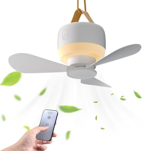Genérico 5,0 V Ventiladores de techo para tienda Ventilador de techo portátil, 17,3 x 13,6 x 9 cm con gancho de suspensión para tienda y autocaravana, velocidad ajustable para terraza y viajes