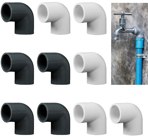 10 Pièces 25mm (3/4 ) 90 Degrés 2 Voies Coude Raccord Coulissant Raccord de Tuyau en Slip PVC-U D'embrayage Coude Connexion de Couplage Ttuyau d'eau de Jardin, Changer de Direction Gris Blanc