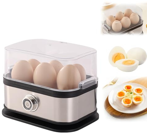 Smart Egg Cooker 3 in 1,Egg Boiler ith Auto Shut-Off,4-6 Eggs Soft Hard Boiled Eggs,Includes Measuring Cup,Stainless Steel Food Steamer for Dumplings,Veggies (White)