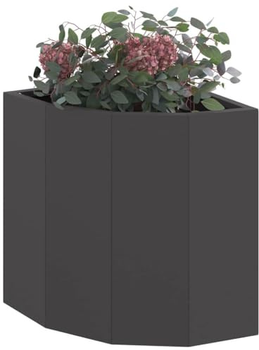 vidaXL Macetero de Esquina Negro 30 x 30 x 35 cm Acero, Caja de Plantas Exterior, Jardinera de Acero Resistente, Ahorro de Espacio, rincón, exhibición Moderna de Flores