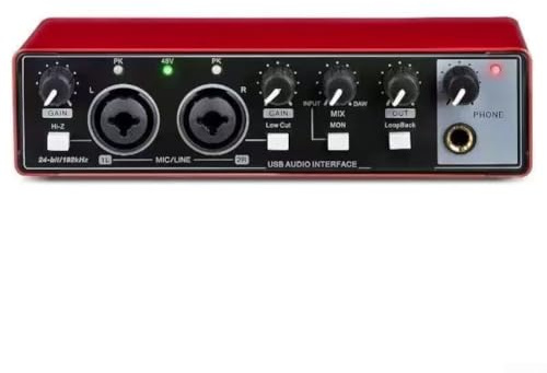 48V USB Audio Interface Sound Card, With Dual Power Inputs And With Multiple Knobs, Two 48V KAIYI Inputs, For High-Quality Recording(Red)