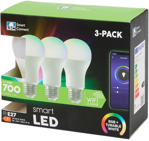 Générique Lot de 3 Ampoules LED Connectées E27 WiFi (A60) – RGB Multicolore + Blanc Variable (Chaud à Froid) – Compatible Alexa, Google Home & App – 9W 806lm Dimmable – Sans Hub Requis