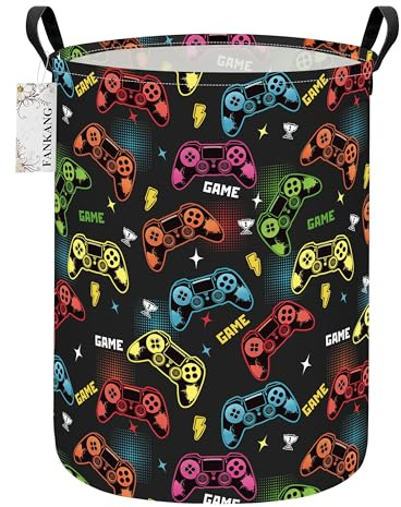 FANKANG Game Laundry Hamper Canvas Foldable Storage Bins | Large Baskets for Kids Toys Room, Nursery ,Home,Gift, Office, Bedroom, Clothes