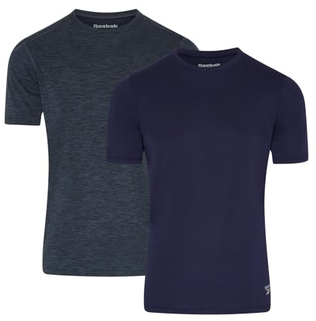 Reebok Clancy Performance Men's T-Shirts - Pack of 2. Fitted Mens T Shirt Multipack, Moisture-Wicking & Lightweight.