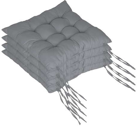 Relaxdays Cuscini per sedie, Set 4, Trapuntati con Laccetti, Interno/Esterno, Poliestere, Grigio 40x40 cm
