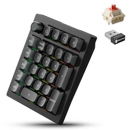 Keychron V0 Ultra 8K Clavier Numérique sans Fil, 27 Touches, 8000 Hz Polling Rate, 2.4GHz/BT 5.3/USB-C, 360h Autonomie, RGB, Interrupteur Rouge, ZMK Pavé Numérique Personnalisé pour Mac et Windows