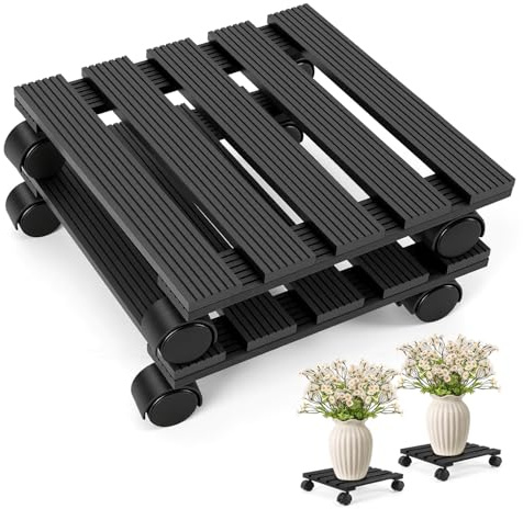 Fogmiea 2 x WPC plantrullar, fyrkantig, 30 x 30 cm, blomroller med rullar, rullunderlägg upp till 80 kg, kuvelrulle för inomhus- och utomhusbruk, rullbräda för växter och blomkrukor, antracit