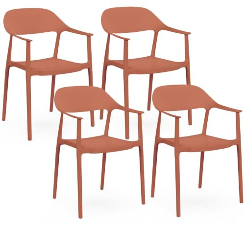 IDMarket - Lot de 4 chaises de Jardin empilables SUZON Terracotta | En polypropylène