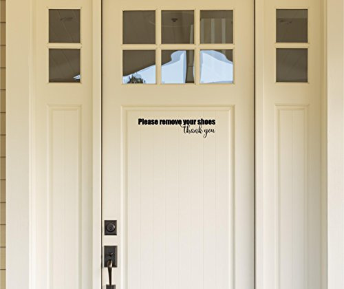 Front Door Sticker - Please Remove Your Shoes Thank You - Wall Sayings Vinyl Decals Art (Black)