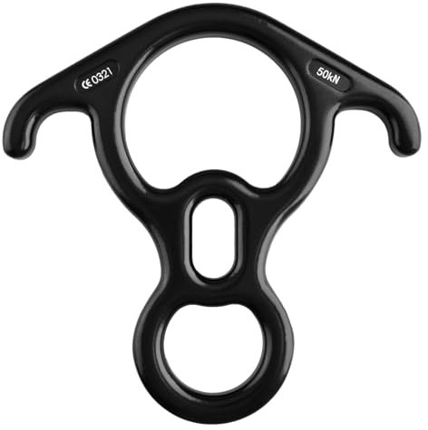 TRIWONDER 50KN Abseilachter, Abseilgerät 8 Descender mit Ohren Sicherungsgerät für Klettern, Höhlenforschung, Outdoor (【50kN】 Schwarz)