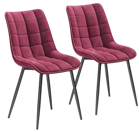 WOLTU Esszimmerstühle 2er Set, für Wohnzimmer Küche Esszimmer, Küchenstühle gepolstert mit Rückenlehne, Sitzfläche aus Samt, mit Metallbeinen, bis 150 kg belastbar,Bordeaux