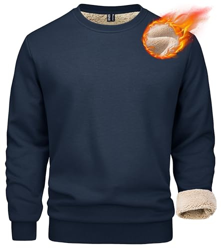 MAGCOMSEN Sherpa Fleece-Lined Men's Crewneck Sweatshirt - Warm, Thick Winter Sweatshirt Navy