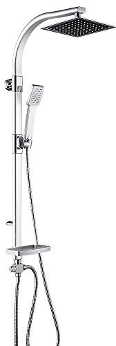 Colonne de Douche Sans Robinetterie, Ensemble de Douche Carré à Pluie, Système de Douche Chromé pour Baignoire Salle de Bains
