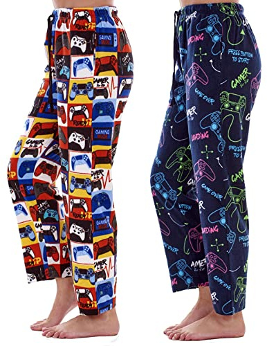 Mens Pack of 2 Gamer Lounge Pants | Gaming Levels Neon Controller Designs | Soft Fleece Sleep/Lounge Wear | Gamer Gift Idea - Mens Sizes S - 2XL (M)
