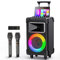 JYX AN20 Karaoke Machine with 2 Wireless Microphones,Bluetooth PA System with 10'' Subwoofer,Vocal Cut,Sound Effects,LED Lights,Treble/Bass Adjustment