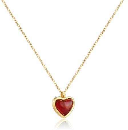 Joxevyia Carnelian Crystal Heart Necklace Raw Stone Healing Crystals Dainty Heart Gemstone Gold Pendant Necklace Anniversary Birthday Valentines Gift for Her, 16.8 inches with 2-inch extender, Metal