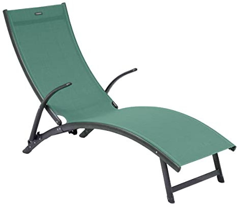 Hespéride - Transat Pliable Samba Vert Olive et Graphite Anti-Rouille Inclinable, 4 Positions Empilable Chaise Longue pour Jardin, Terrasse, Balcon
