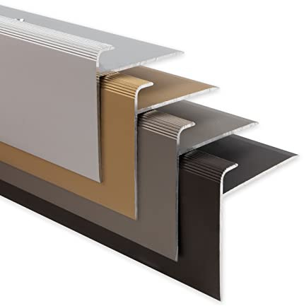 Floordirekt Juego de 6 perfiles de borde de escalón, forma F, perfil de borde de escalera, para suelos con 7-8 mm de altura, incluye material de montaje (longitud: 90 cm | altura: 53 mm, plata)