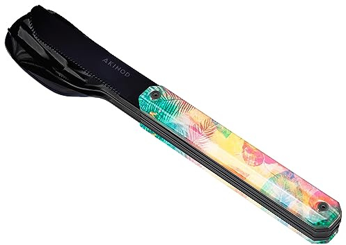 Akinod Gourmet-elegant rakt bestick med magnetisk insats (kniv, gaffel och sked) - magnetiskt rakt bestick 12H34 mod.BLACK MIRROR Sunset