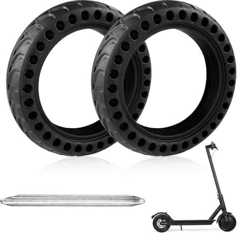Lectorias 2 Pieces Ruedas Macizas de 8,5 Pulgadas para Patinete Eléctrico, Rueda Maciza de Caucho con Palo de Neumático, Neumáticos de Repuestos Caucho Negro, Ruedas de Recambio Doble Grosor para M365