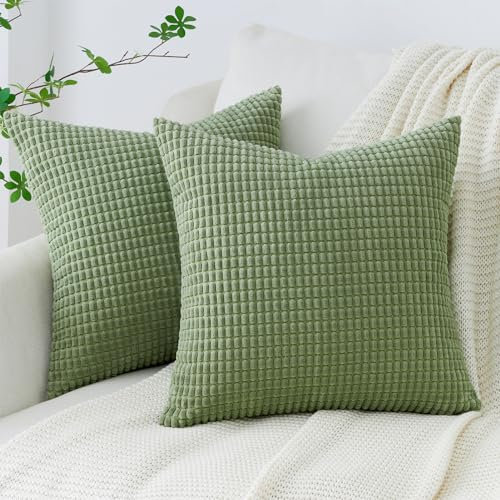 Topfinel Kissenbezug 45x45 Frühling Kissenbezüge Grün Kissenhülle Kordsamt Dekokissen Sofakissen Couchkissen Dekokissen Zierkissenbezug Maiskorn Muster Wohnzimmer Schlafzimmer 2er Set