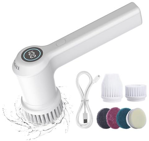 AIRSEE Cordless Electric Spin Scrubber, Handheld Power Shower Cleaner Brush, 2 speeds, 6 Replaceable Brush Heads for Cleaning Floor, Window, Bathroom, Kitchen, for Elderly & Busy Family
