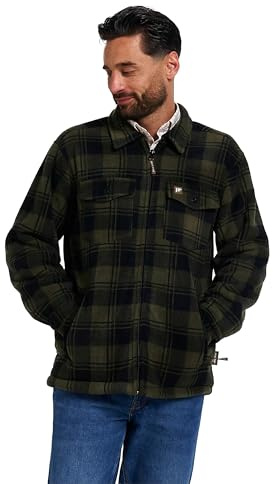 JACK PYKE Men’s Tundra Shirt – Checked Flannel Long Sleeve Zip Shirt with Fleece Lining, Turn-Down Collar, Multi Pockets, Button Cuffs for Shooting or Casual Wear - Green Medium