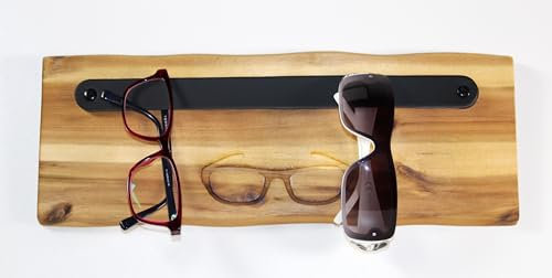 Wand Brillenhalter Brillenablage Brillenregal aus Holz und Leder Sonnenbrillen Uhren Organizer aus Akazie Massiv Sauna