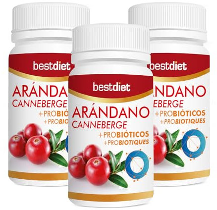 BestDiet - Arándano + Probiótico - complemento alimenticio | extracto seco de arándano rojo | propiedades antibacterianas - Pack de 3 botes con 30 cápsulas