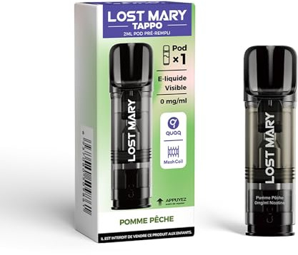 Lost Mary Tappo – Pack de 3 POD pré-remplis sans nicotine jetable 2 ml de 600 bouffées (Sans nicotine ni tabac, Vente interdite aux personnes âgées de moins de18 ans) (Pomme Pêche)