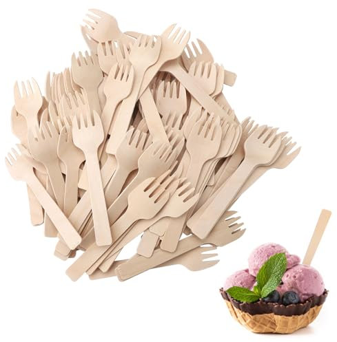 300 Stk Holzgabeln Disposable Cutlery Einweggabeln Kuchengabeln Holz Einmalbesteck Holzbesteck Löffel Gabeln Einmal Einwegbesteck Klein Holzlöffel Party Besteck für Camping Picknick 4 Inches