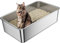 Barhon Katzenklo Edelstahl XXL 60 x 40 x 15 cm, Katzentoilette Edelstahl groß für Großkatzen mit hoher Seite, Katzenklo Metall Nicht klebend, leicht zu reinigen