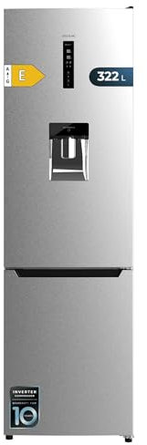 Cecotec Kombi-Kühlschrank Bolero CoolMarket Combi 322 WD Inox E. Inverter Plus Kompressor, Kühlschrank in Edelstahl 185,5x59,5 cm, 322 l, No Frost, Wasserspender, Energieklasse E, Multi Air Flow.