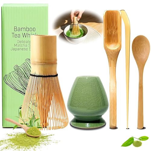 5 Stück Matcha Besen Set Matcha Schneebesen Set Japanisches Zubehör für die Matcha-Zeremonie,für Zuhause, Büro und Teestube (Grün)