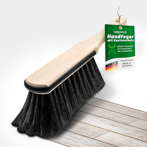 ORGAFLIX Premium Handfeger Rosshaar mit Kantenschutz, extra staubbindend durch hochwertige Rosshaarmischung, Handbesen ohne Besen, Hand-Rosshaarbesen, Hand-Kehrbesen, Made in Germany