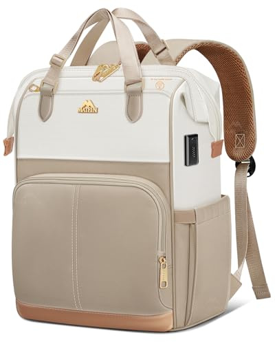 MATEIN Sac à dos de travail antivol femme,15.6 pouces Sac à Dos Ordinateur Portable,Sac a dos voyage avec port USB,fermeture éclair antivol et poche RFID,Idéal pour école voyage et travail,Beige Kaki