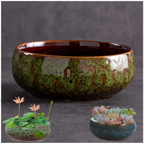 Fioriera a forma di fiore di loto, in ceramica, stile retrò, per piantare in acqua all'interno, vaso di narcisi smaltato di grande calibro, bacino in ceramica semplice per uso domestico (stile A)