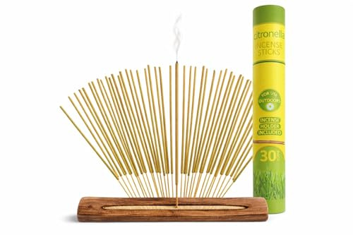 Citronella Incense Sticks with Holder, 30 Pack | Citronella incense sticks for gardens and outdoor areas, designed to help repel mosquitoes and other insects.