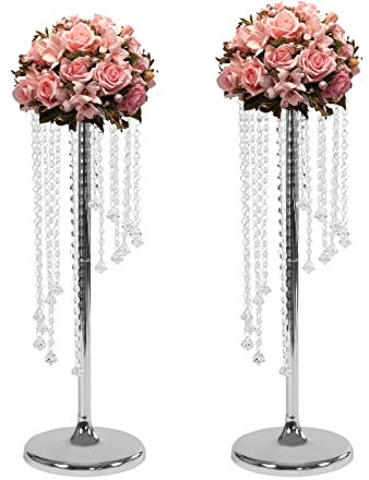 2 soportes para flores de 70 cm, para decoración de boda, columnas decorativas de metal con cristal, soporte para mesa de boda, centro de mesa, jarrón alto para fiestas, aniversarios, ceremonias