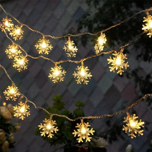 TNMOO Guirlande Lumineuse de Flocon de Neige, 6M 40 LED Décoration de Noël Guirlande Lumineuse à pile, 8 Modes d'éclairage, Exterieure Intérieure pour Chambre à Coucher, Décor de Fête